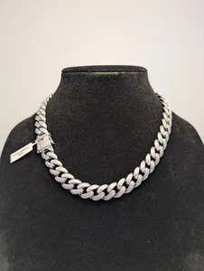 Solid 925 Sterling Silver Iced Out Moissanite 18in 13mm Miami Cuban Necklace - Picture 1 of 5