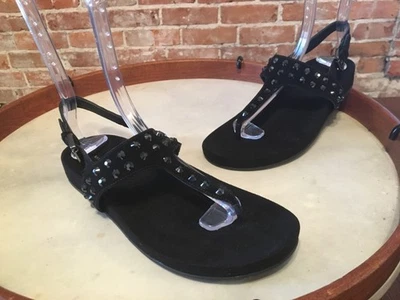 Sandalias de Tanga Marc Fisher Sagira Negras Gamuza Tachonadas 10 NUEVAS Foto 1 de 3