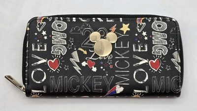 Disney Mickey Mouse Love OMG Zip Around Wallet Bioworld Black  White Red Gold  - Photo 1/4