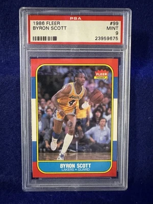 Tarjeta de novato Fleer #99 Byron Scott 1986 PSA 9 como nueva Los Angeles Lakers radiocontrol Foto 1 de 2