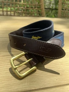 Vineyard Vines Belt Boys Club Navy & Yellow Seahorse Sz 28 Preowned Preppy Coast - Picture 1 of 6