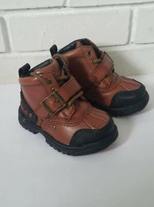 POLO RALPH LAUREN LEATHER BOOTS TYREK BRANDY BROWN BLACK TODDLERS SIZE 4.5 - Picture 1 of 8