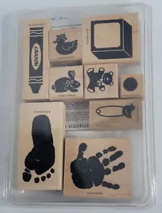Stampin’ Up Definitely Decorative Kids Handprint Baby Shower Rubber Stamps Set - Picture 1 of 6