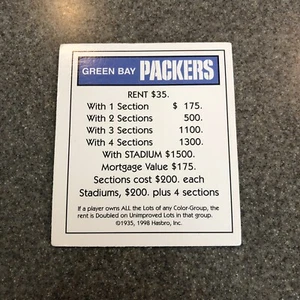 Monopoly NFL Collector's Ed. Title Deed 1998 Replacement Green Bay Packers - Picture 1 of 2