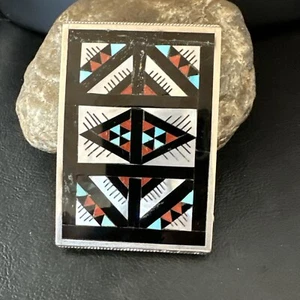 Zuni Black Onyx Belt Buckle Ranger Set Turquoise MOP Coral Sterling Silver 18141 - Picture 1 of 12