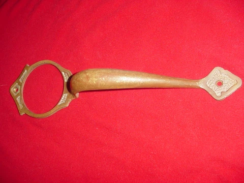 Antique 11.5" Art Deco Brass or Bronze Entry Door Pull Handle With Handle Hole Cover