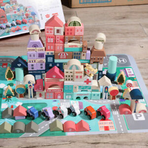 115Pcs Wooden City Building Blocks Set,Toy Solid Wood Block Playset Kit for Kids