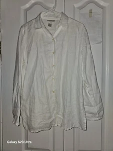 Camisa para mujer Jones New York de lino blanca con cuello abotonado mediana - Imagen 1 de 4