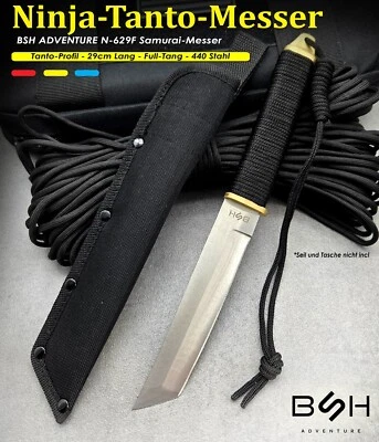 BSH ABENTEUER Jagdmesser N-627F |Tanto Full-Tang Messer Outdoor 440 Stahl Seilgeflecht Camping