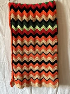 Afghan Blanket 65 x 41 Multicolor Chevron Homemade Afghan Crochet Lap Fall - Picture 1 of 9
