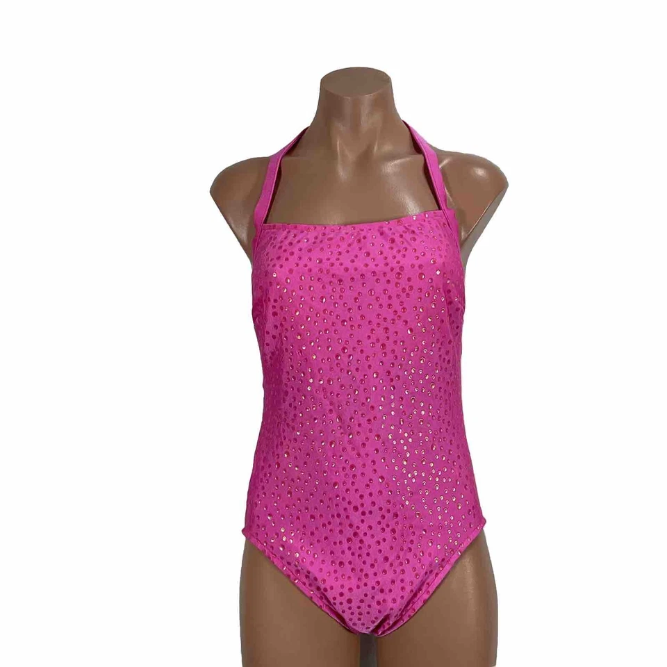 Traje de baño vintage de una pieza Rose Marie Reid años 80 90 talla 10 rosa chicle metálico Foto 1 de 4