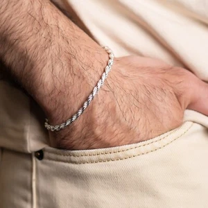 925 Sterling Silver Rope Chain 8" Bracelet (Gold or Silver) - Picture 1 of 6