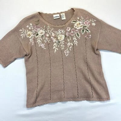 Suéter Vintage Newport News Neutro Floral Bordado Tejido Cottagecore Wmn Med Foto 1 de 4