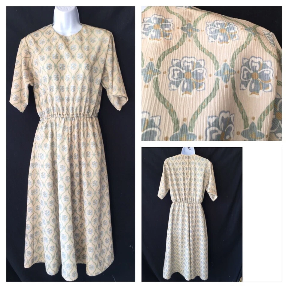 Vestido De Colección Años 60 70 Día Casa Talla M Manga Corta Línea A Rockabilly Beige Tostado Foto 1 de 4