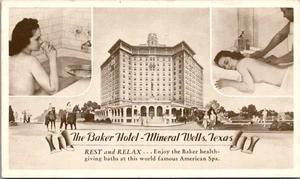 Postal de colección anuncio de spa de salud de Texas de The Baker Hotel Mineral Wells - Imagen 1 de 2