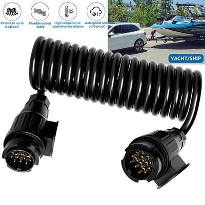 13 Pin Male to Male Pin Coiled Cable Trailer Cable Lead Caravan Plug Extension - Image 1 of 4
