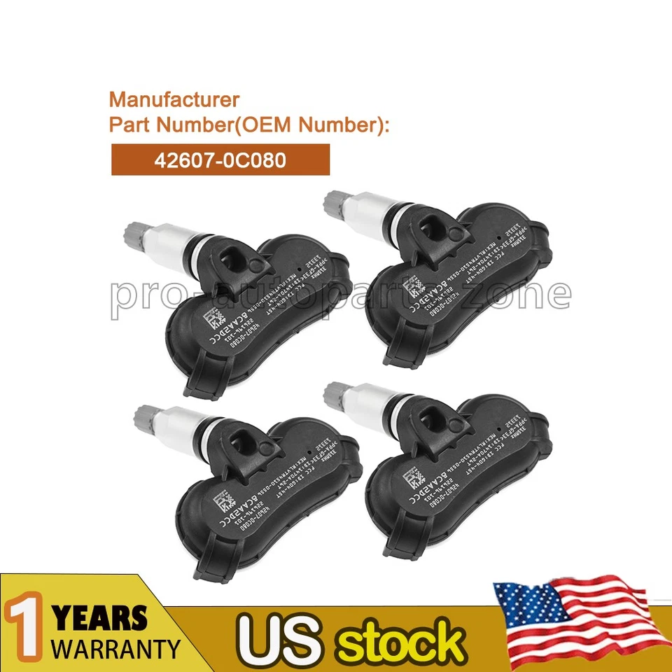 4x Sensor de presión de neumáticos TPMS para Toyota Tundra 2006-2017 315 MHz 42607-0C080 Foto 1 de 4
