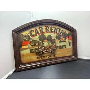 Car Rental Open Tourer wood Sign Vintage Style Automotive Display art Wall Decor - Picture 1 of 5