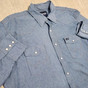 Wrangler Shirt Men XL Chambray Pearl Snap Button Lightweight Denim Cowboy Rodeo - Bild 1 von 9