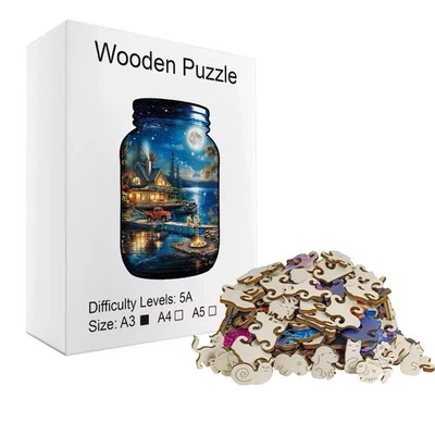 Quebra-cabeça de madeira “World in a Bottle” – Peças em forma de animal – Quebra-cabeça de arte - Imagem 1 de 3