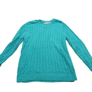 Croft & Barrow Womens Cable Knit Sweater Crew Neck Long Sleeve Teal Large - Picture 1 of 9