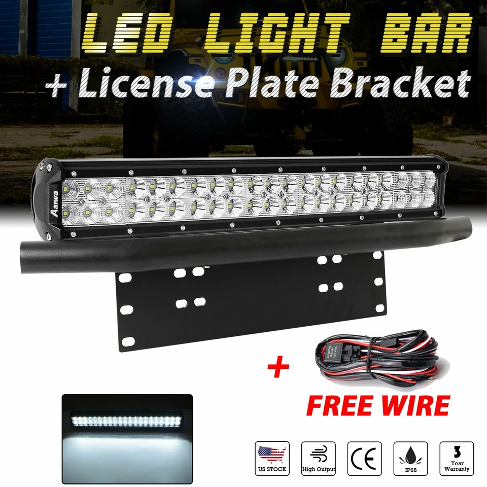 Soporte de montaje de placa de matrícula Bull Bar de 23"" + cable soporte de luz LED de 20 pulgadas Foto 1 de 4