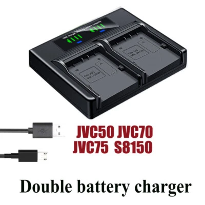 Cargador de batería doble para JVC SSL-JVC50 BN-LS300 LS300CHU HM200 HM200U HM200HW Foto 1 de 4