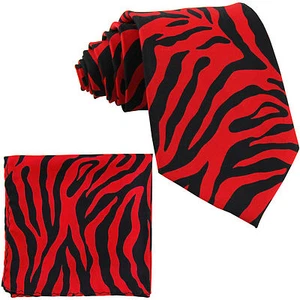 Nuevo Vesuvio Napoli Poli Poli Poli Para hombres Cuello Corbata y Pañuelo Conjunto Estampado Cebra Rojo Formal - Imagen 1 de 3