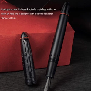 Hongdian N6X Piston Black Fountain Pen Resin Torpedo EF/F/Long Knife Nib Ink Pen - Picture 1 of 17