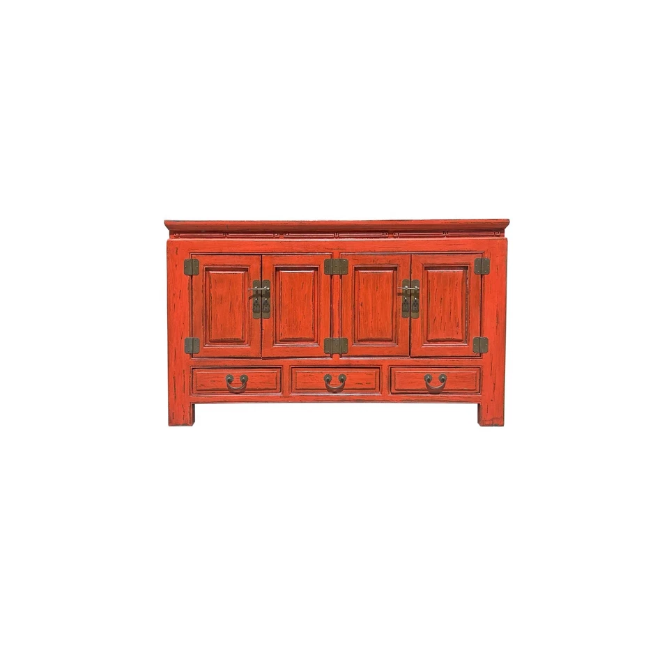Gabinete consola TV mesa baja lacado naranja rojo ladrillo envejecido oriental ws4050 Foto 1 de 4