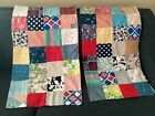 Vintage Fabric Hand Stitched Patchwork Pillowcases King Size Double Sided Lined