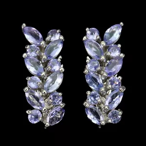 Estate 925 Orecchini Argento Ovale Blu Tanzanite Naturale Gemma, Gioielli - Foto 1 di 9