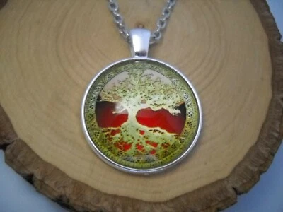 Colgante de cristal cabujón árbol de la vida dorado con cadena de plata collar joyería Foto 1 de 2