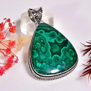 Malachit Edelstein Vintage Handarbeit Schmuck.925 Silber Anhänger 2,3" GSR-10282 - Bild 1 von 2