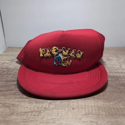 Vintage 1981 Pac Man Snapback Cap Trucker Hat Mesh Cap Patch Red Mesh - Image 1 of 4