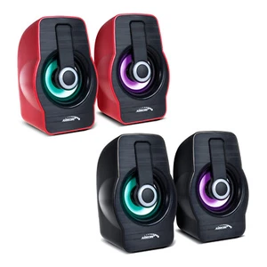 2.0 Computer Stereo Lautsprecher mit Bunter LED-Beleuchtung PC USB AUX 6W RMS - Bild 1 von 9