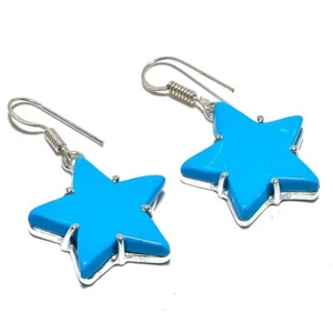Star - Sleeping Beauty Turquoise Gemstone 925 Sterling Silver Earring 1.7" Q248 - Picture 1 of 7
