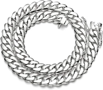 Collar y pulsera de cadena de eslabones cubanos de acero inoxidable enchapados en plata de 10 mm - con pequeño Foto 1 de 4