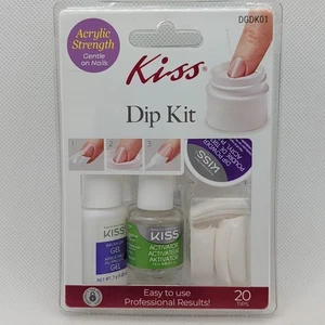 Kiss Dip Nail Kit Acrylic Strength 20 Tips New Set Brush On Gel Activator DGDK01 - Picture 1 of 2