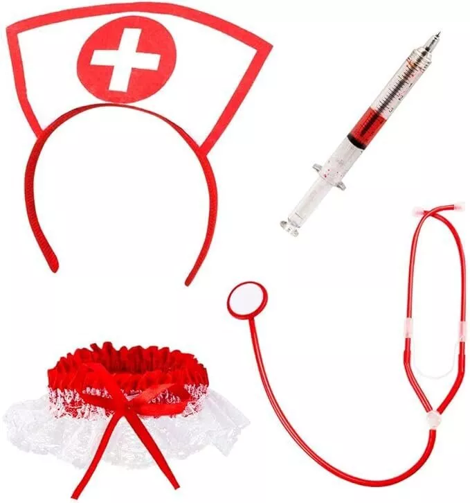 Sexy Nurse Set with Headband, Stethoscope, Garter and Syringe Pen, Doctor's - Image 1 of 2