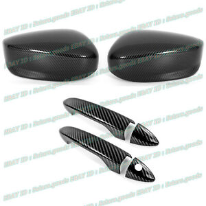 For 13-17 Honda Accord Coupe Carbon Fiber Side Mirror + Door Handle Covers Trims