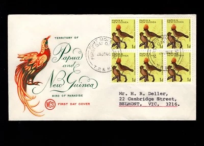 Papúa y Nueva Guinea Port Moresby 1er día 1965 aves 6 bloques cubierta 5l Foto 1 de 2