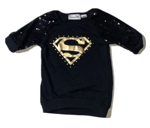 Preowned- DC Comics Supergirl 3/4 Sleeve Pullover Sequins Top Girls (Size S/6) - Picture 1 of 4