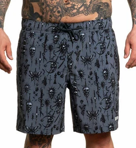 Sullen Art Collective Spiked 18" Elastic Waist Medieval Dark Boardshorts SCM4643 - Picture 1 of 4