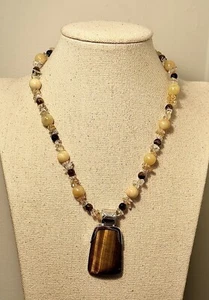 Jay King Tiger's Eye/Crystals/Yellow Opal necklace/pedant Sterling Silver 925 - Picture 1 of 14