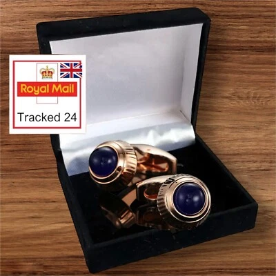 MENS PREMIUM ROUND ROSE GOLD CUFFLINKS Wedding Gift Suit SET  IN CUFFLINK BOX UK - Image 1 of 4