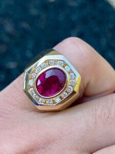 2Ct Lab Created Red Garnet Men's Engagement Ring 14K Yellow Gold Plated Silver