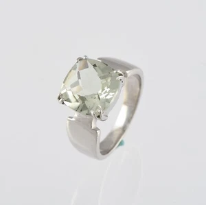 925 Sterling Silver Cushion Cut Natural Green Amethyst Gemstone Ring Size US 4-9 - Picture 1 of 4