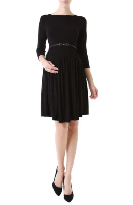 $118 Kimi + Kai Maternity Black Pleated Shannon Dress Missing Belt S NEW K290 - Image 1 of 4