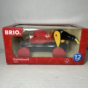 BRIO Suecia 30332 Pull Along DACHSHUND Wiener Perro 7" Madera Niño Tirar Juguete CIB - Imagen 1 de 9